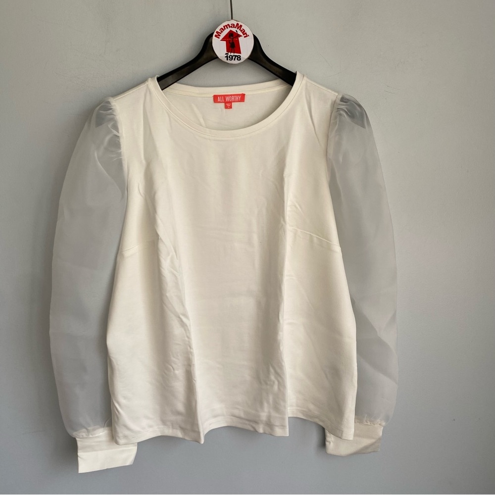 NEW All Worthy Hunter McGrady White Puff Sleeve Top